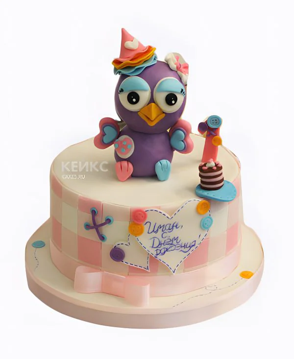 Торт в клетку с фиолетовым совенком Фото