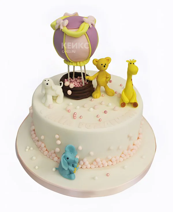 Торт с животными вокруг воздушного шара Фото