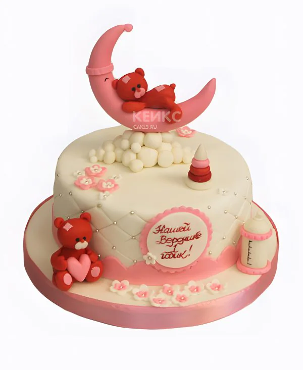 Торт с медведем на розовой луне Фото