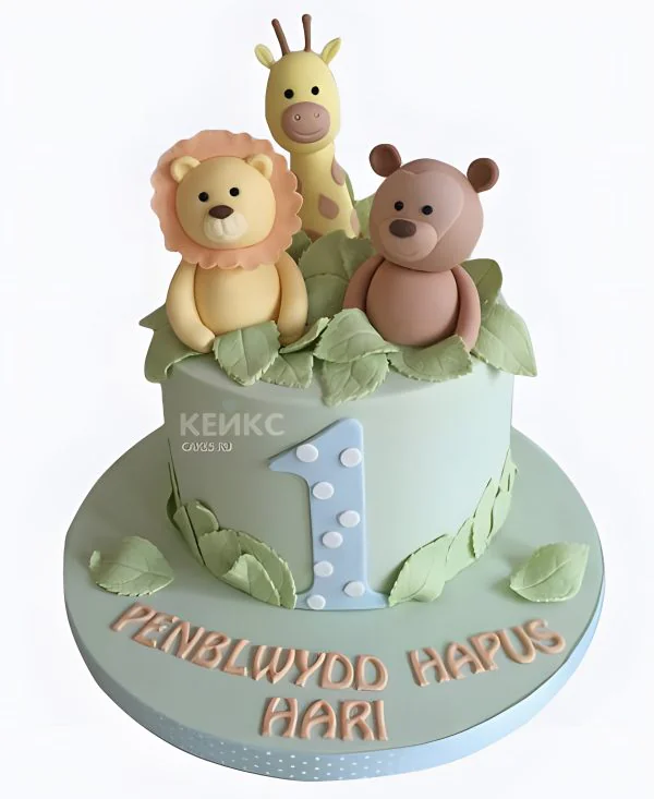 Торт зеленый с животными Торт зеленый с животными Фото