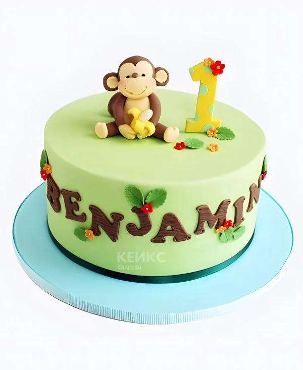 Зелёный торт на 1 годик ребенку Фото