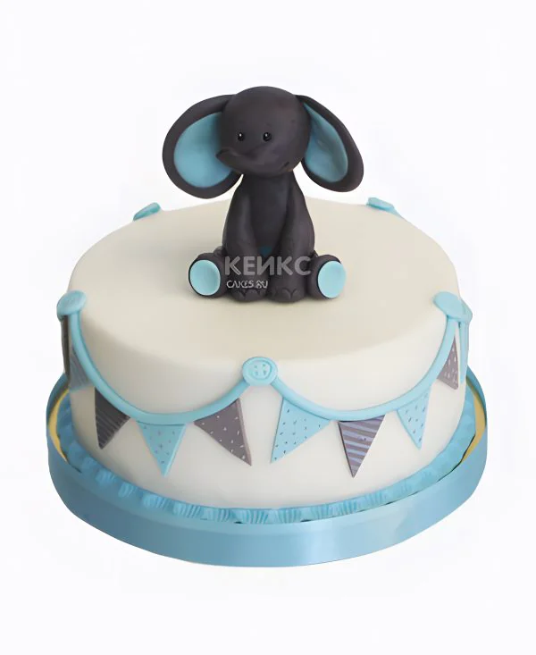 Торт со слоном и голубой гирляндой Фото