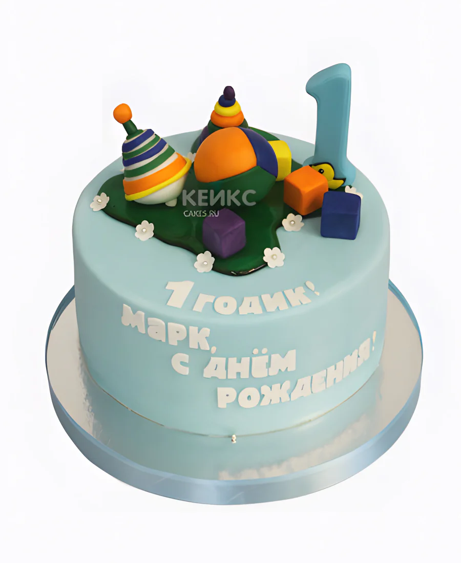 Голубой торт с цифрой 1 Фото