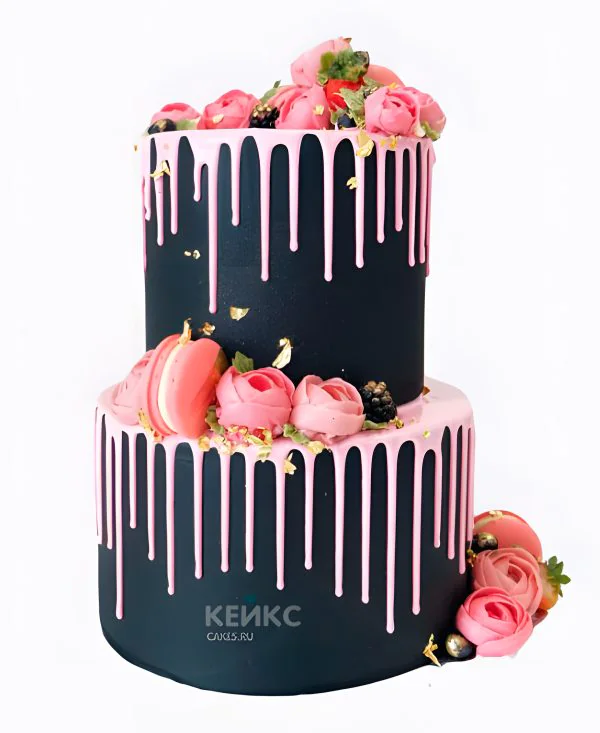 Торты на 35 лет женщине с розами и глазурью Фото