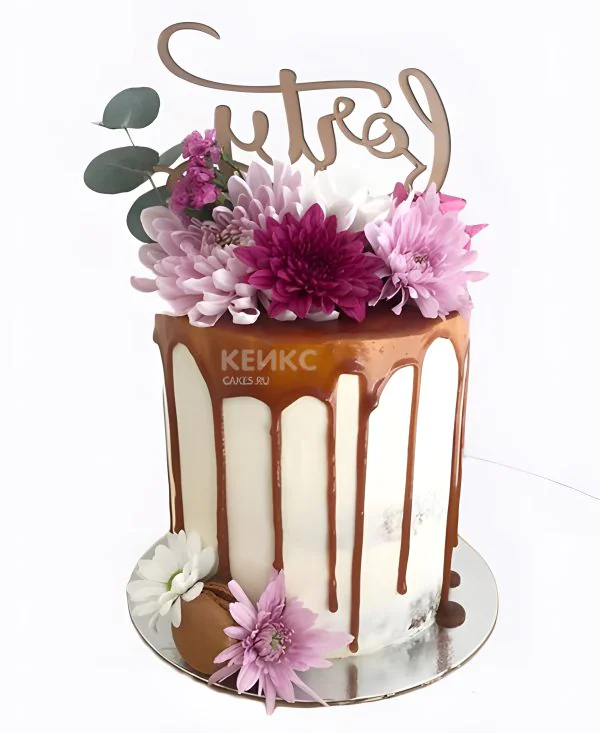 Одноярусный торт на юбилей 45 лет женщине Фото