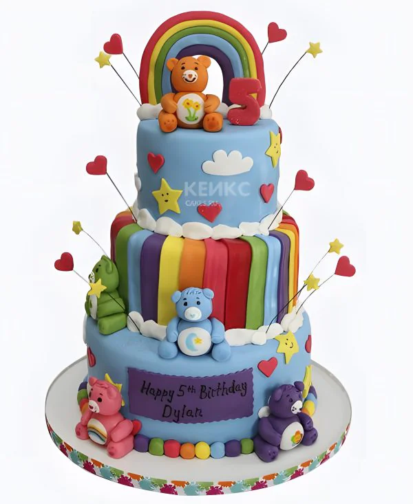 Торт с медведями, радугой и сердечками Торт с медведями, радугой и сердечками Фото