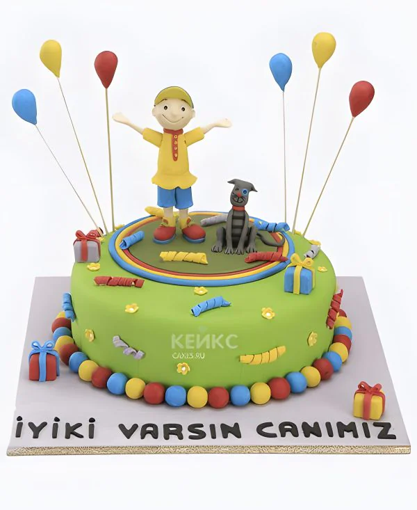Торт с мальчиком и собакой в шарах Торт с мальчиком и собакой в шарах Фото