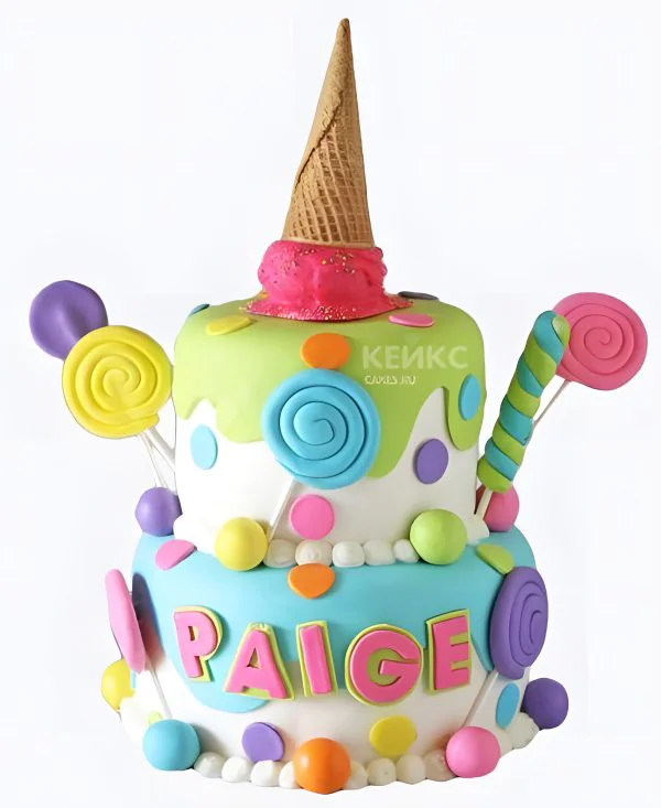 Торт с перевернутым мороженным и разноцветными леденцами Торт с перевернутым мороженным и разноцветными леденцами Фото
