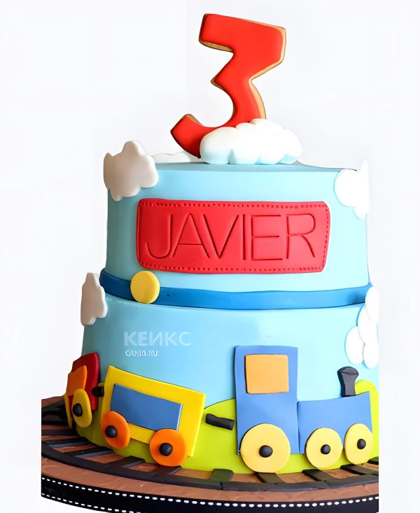 Торт с облаками и паровозиками Фото