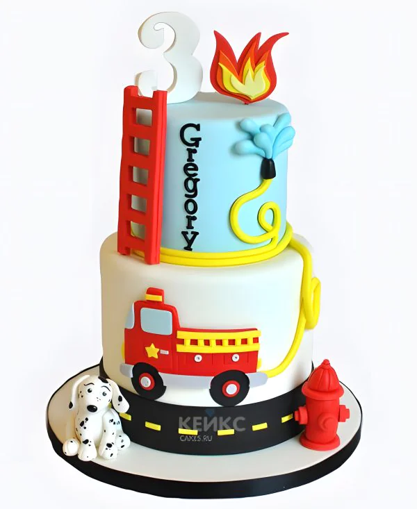 Торт с пожарной лестницей и машиной Торт с пожарной лестницей и машиной Фото