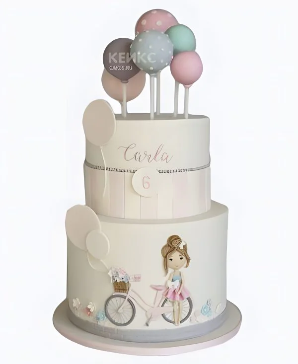 Нежный торт с шарами на 13 лет девочке Фото