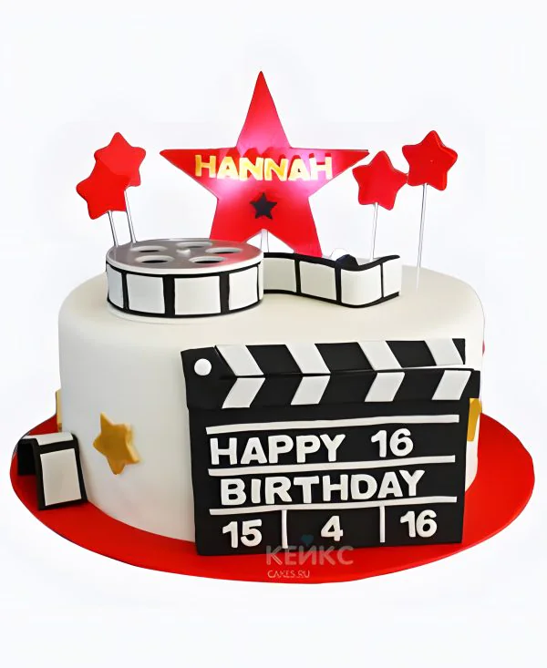 Торт с кинопленкой и режиссерской хлопушкой Торт с кинопленкой и режиссерской хлопушкой Фото
