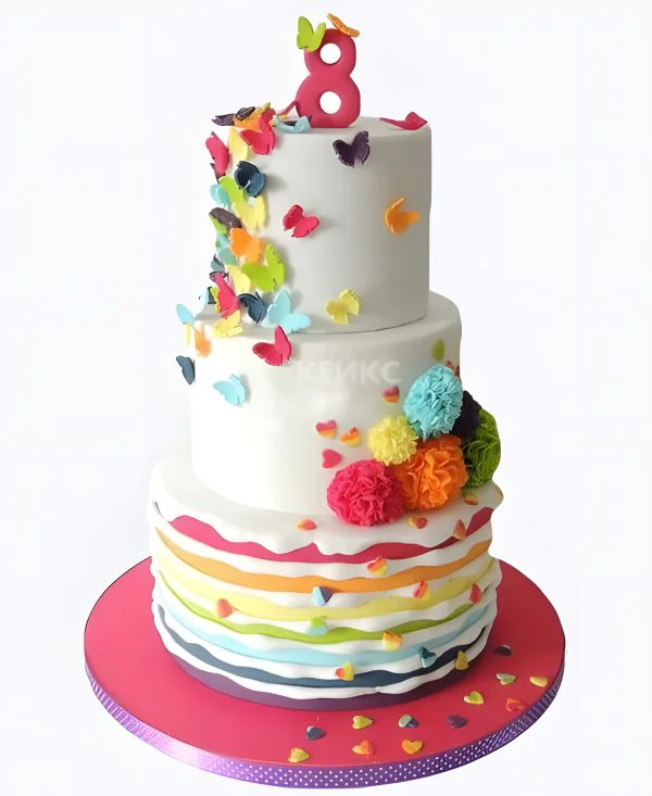Торт с бабочками и цветами на 8 лет девочке Торт с бабочками и цветами на 8 лет девочке Фото