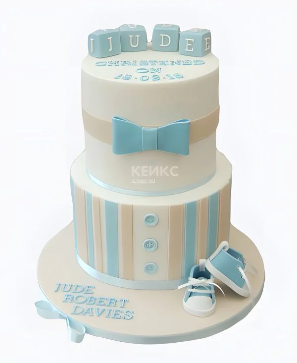 Голубой торт на выписку мальчика из роддома Фото