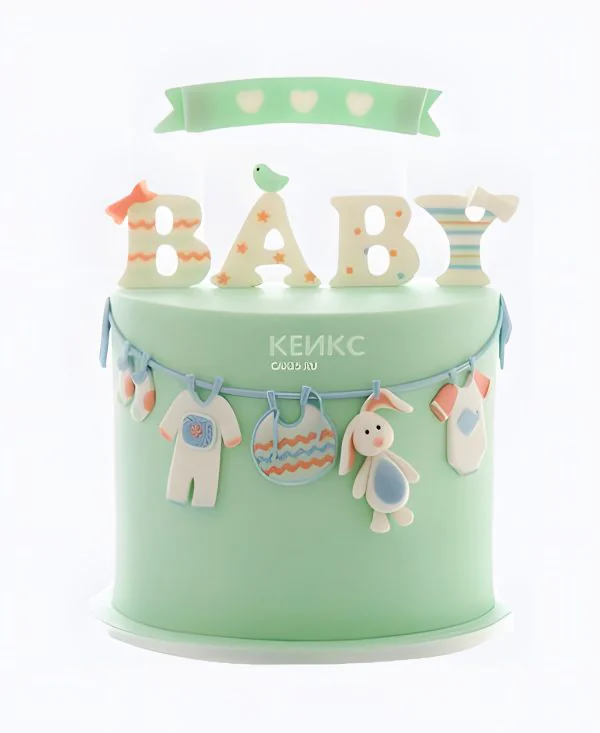 Зелёный торт на выписку из роддома Фото