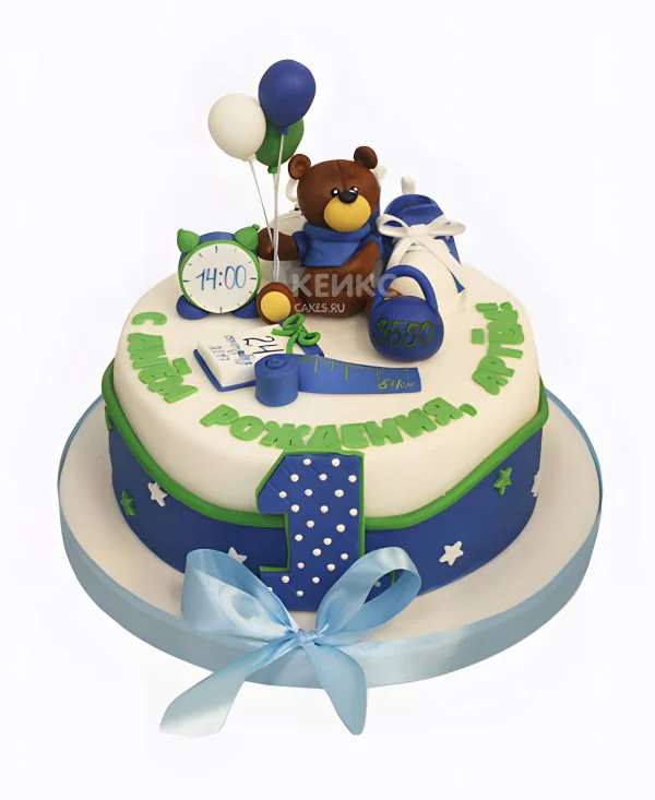 Торт с мишкой и воздушными шарами Фото