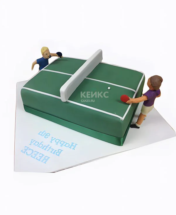 Зеленый торт с настольным теннисом Зеленый торт с настольным теннисом Фото