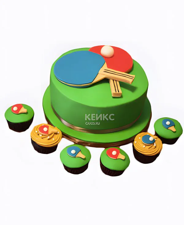 Торт настольный теннис с капкейками Торт настольный теннис с капкейками Фото