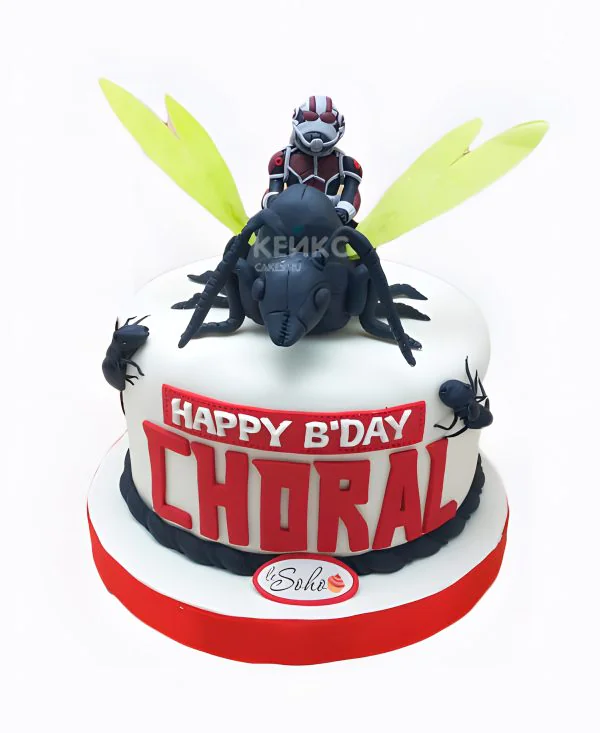 Оригинальный торт с паучками и красной надписью Оригинальный торт с паучками и красной надписью Фото