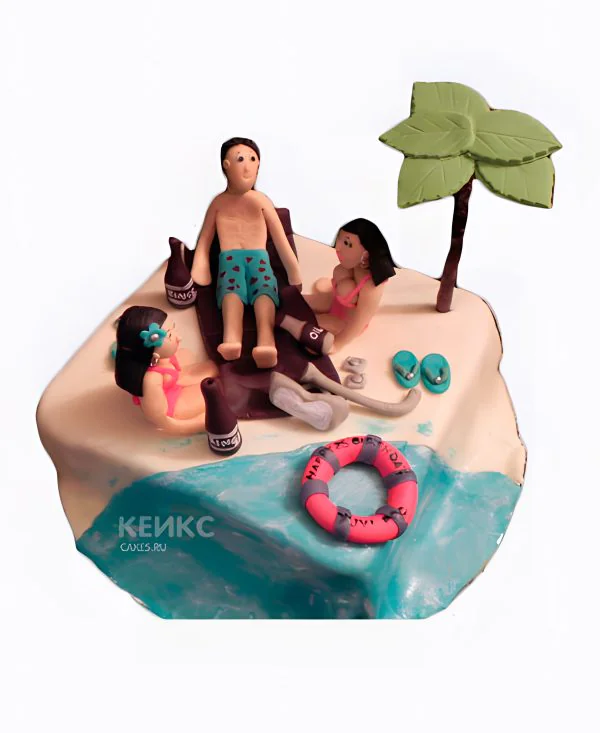 Торт в виде пляжа с надувным кругом Торт в виде пляжа с надувным кругом Фото