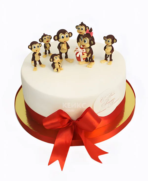 Торт белый с обезьянками Торт белый с обезьянками Фото