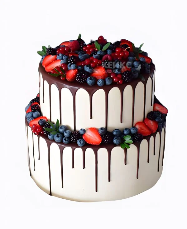 Торт белый двухэтажный с ягодами Торт белый двухэтажный с ягодами Фото