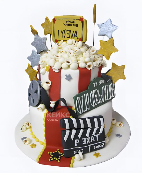 Торт двухъярусный в виде стакана с попкорном Торт двухъярусный в виде стакана с попкорном Фото