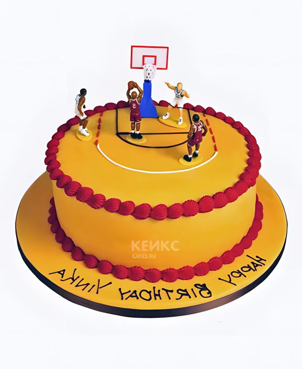 Оранжевый торт с баскетболистами и кольцом Оранжевый торт с баскетболистами и кольцом Фото