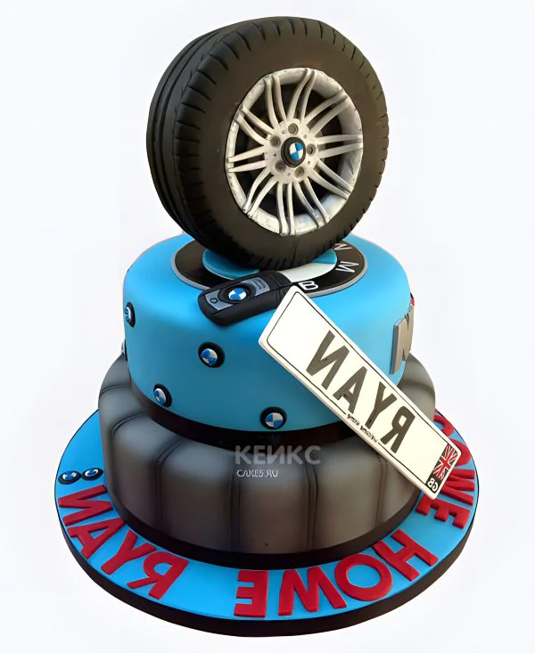 Двухъярусный торт с фигуркой колеса Двухъярусный торт с фигуркой колеса Фото