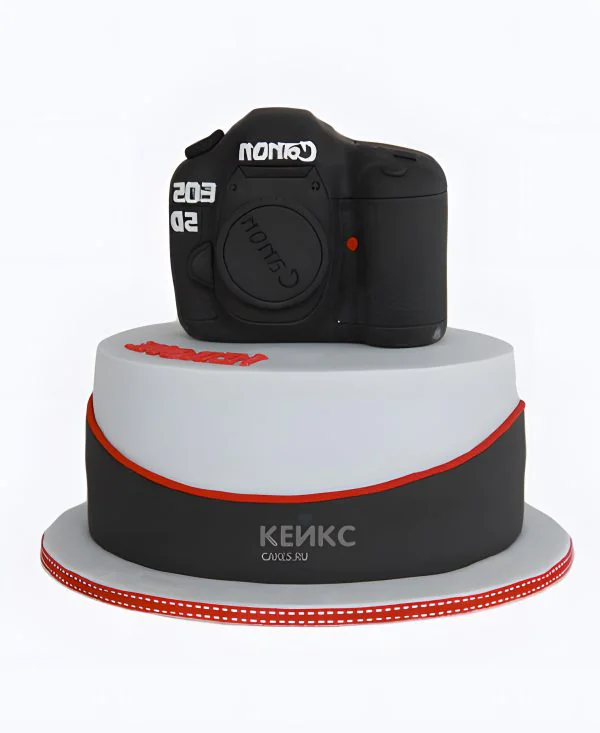 Черно-белый торт с фигуркой фотоаппарата Черно-белый торт с фигуркой фотоаппарата Фото