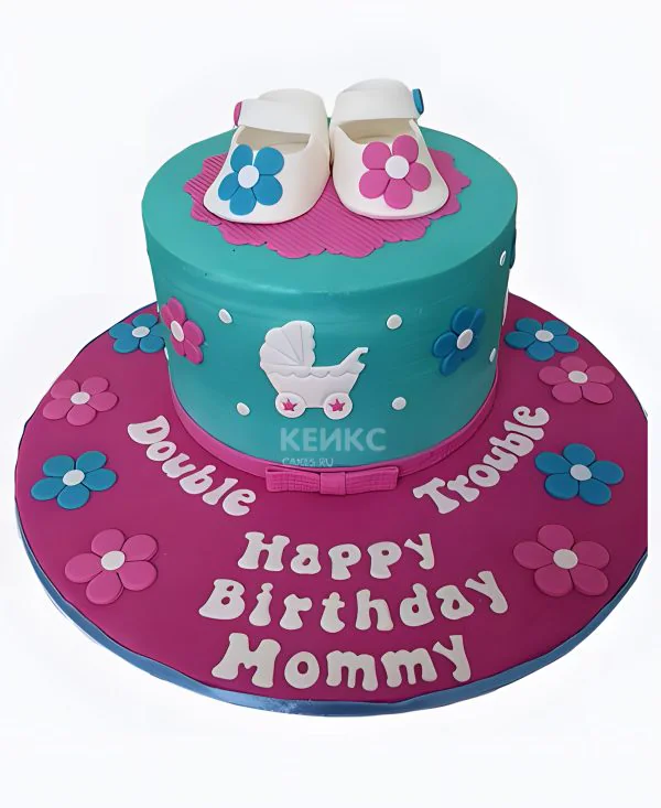 Яркий торт с детскими тапочками Яркий торт с детскими тапочками Фото