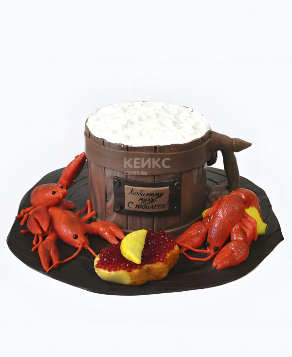 Торт в виде кружки пива с раками и икрой Торт в виде кружки пива с раками и икрой Фото