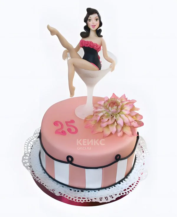 Розовый торт с девушкой в бокале Фото