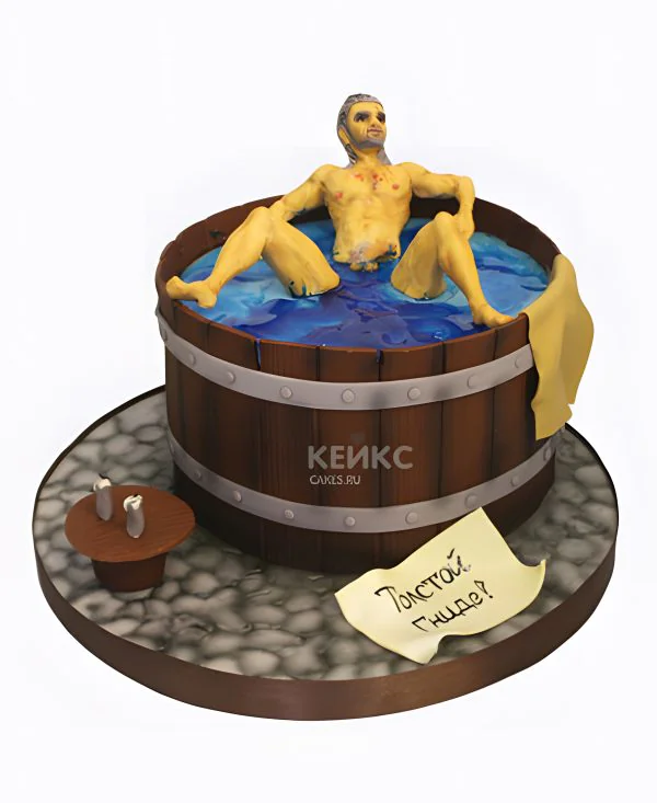 Оригинальный торт в виде бассейна с мужчиной Оригинальный торт в виде бассейна с мужчиной Фото