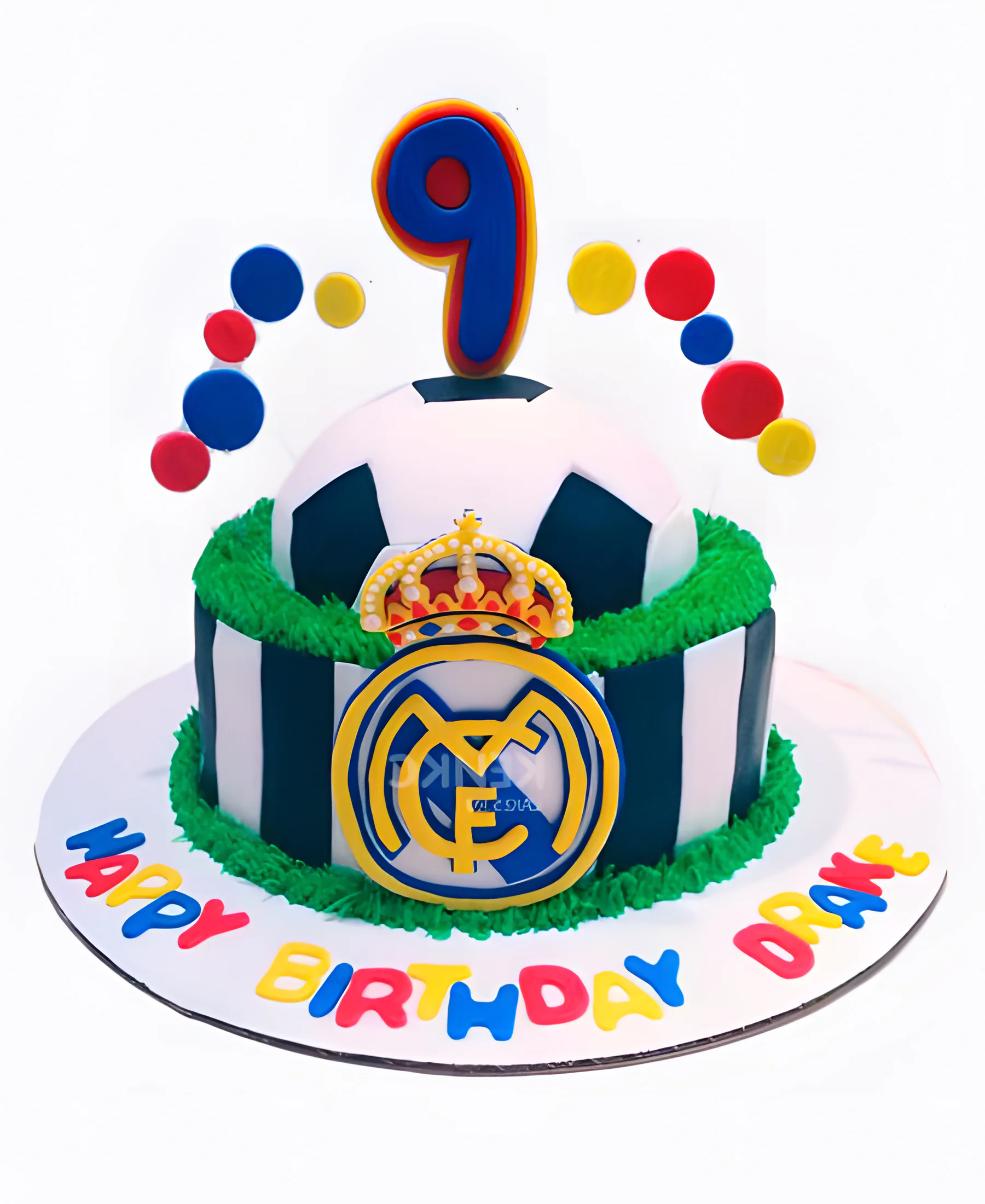 Разноцветный торт реал мадрид с мячом Фото