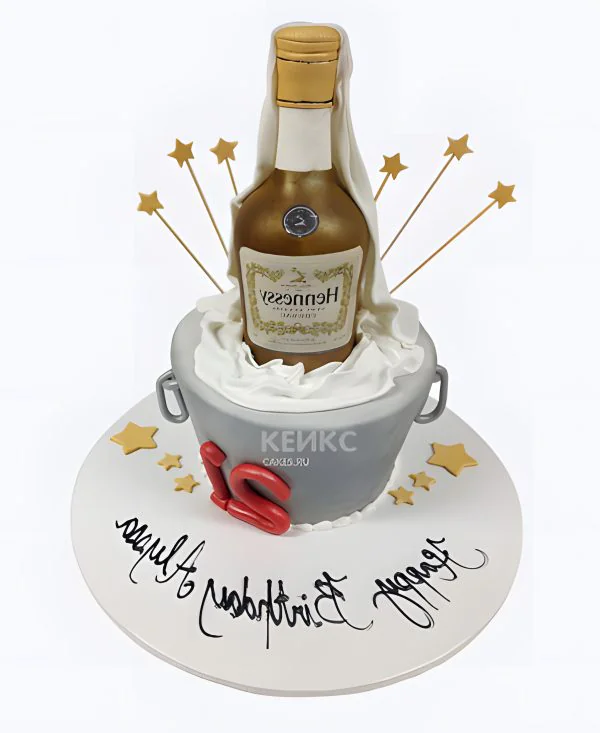 Торт с бутылкой коньяка и звездами Торт с бутылкой коньяка и звездами Фото