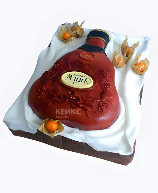 Торт с бутылкой коньяка из мастики мужчине Торт с бутылкой коньяка из мастики мужчине Фото