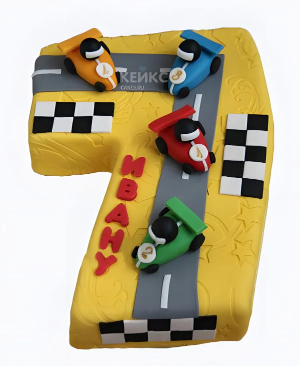 Торт с машинами и дорогой цифрой 7 для мальчика Торт с машинами и дорогой цифрой 7 для мальчика Фото