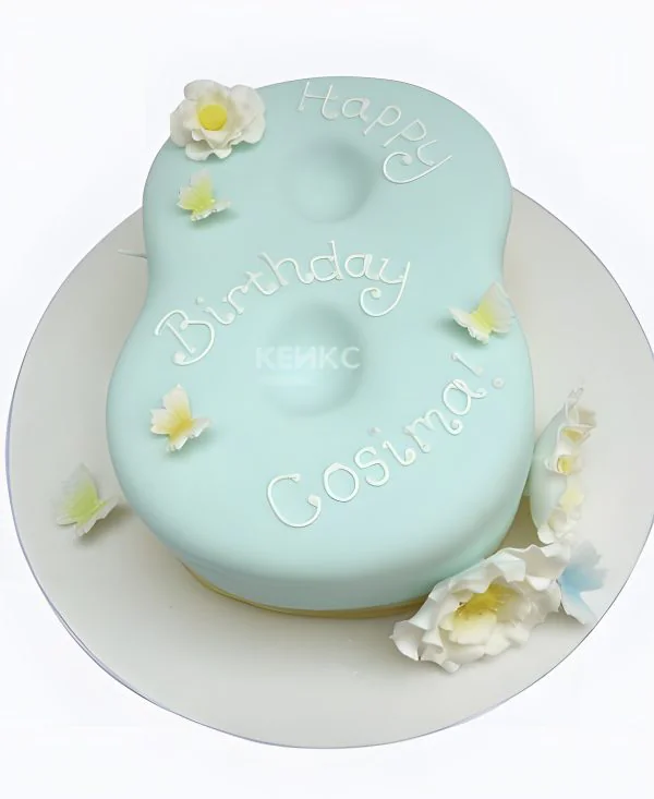 Голубой торт цифрой с белыми ромашками Фото