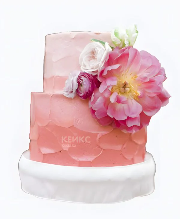Объемный персиковый торт с большим цветком Объемный персиковый торт с большим цветком Фото