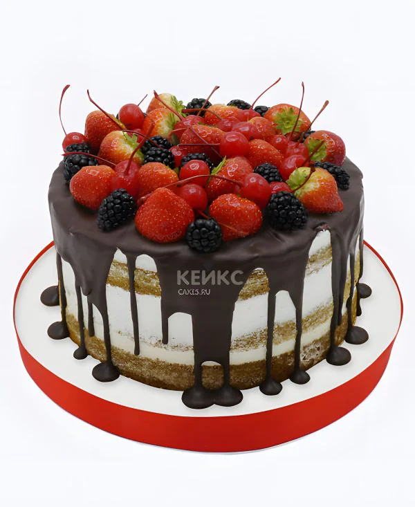 Торт с фруктами и ягодами без мастики Фото