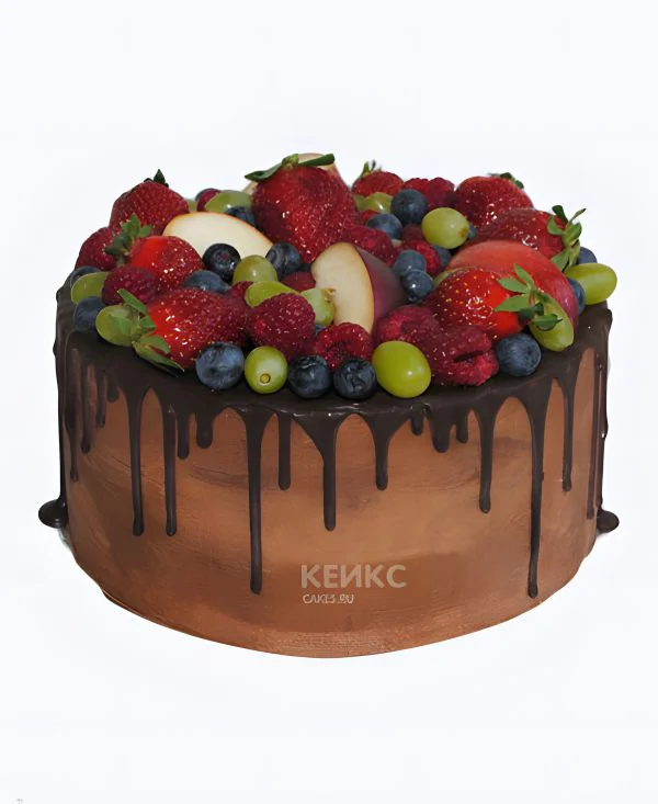 Аппетитный торт с фруктами и шоколадом Фото