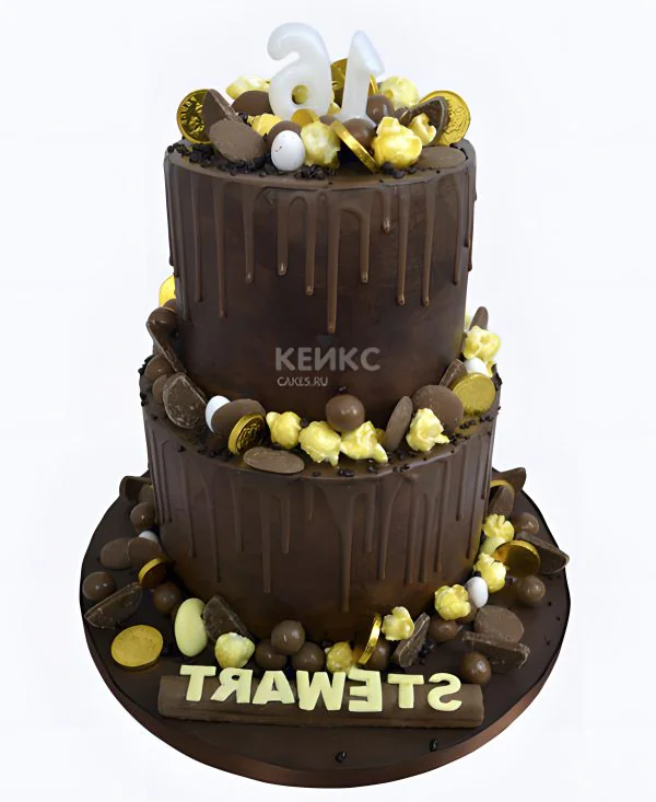 Торт шоколадный двухъярусный с золотыми конфетами Торт шоколадный двухъярусный с золотыми конфетами Фото
