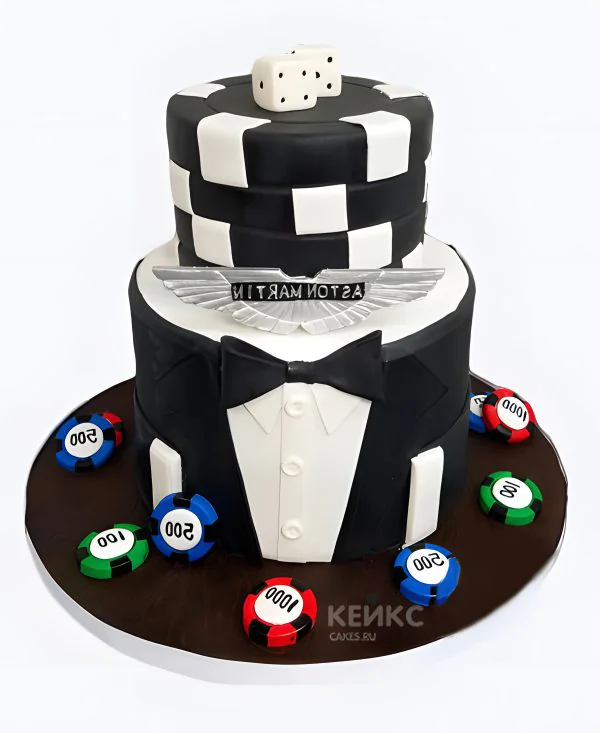 Торт черно-белый с фишками из казино Торт черно-белый с фишками из казино Фото