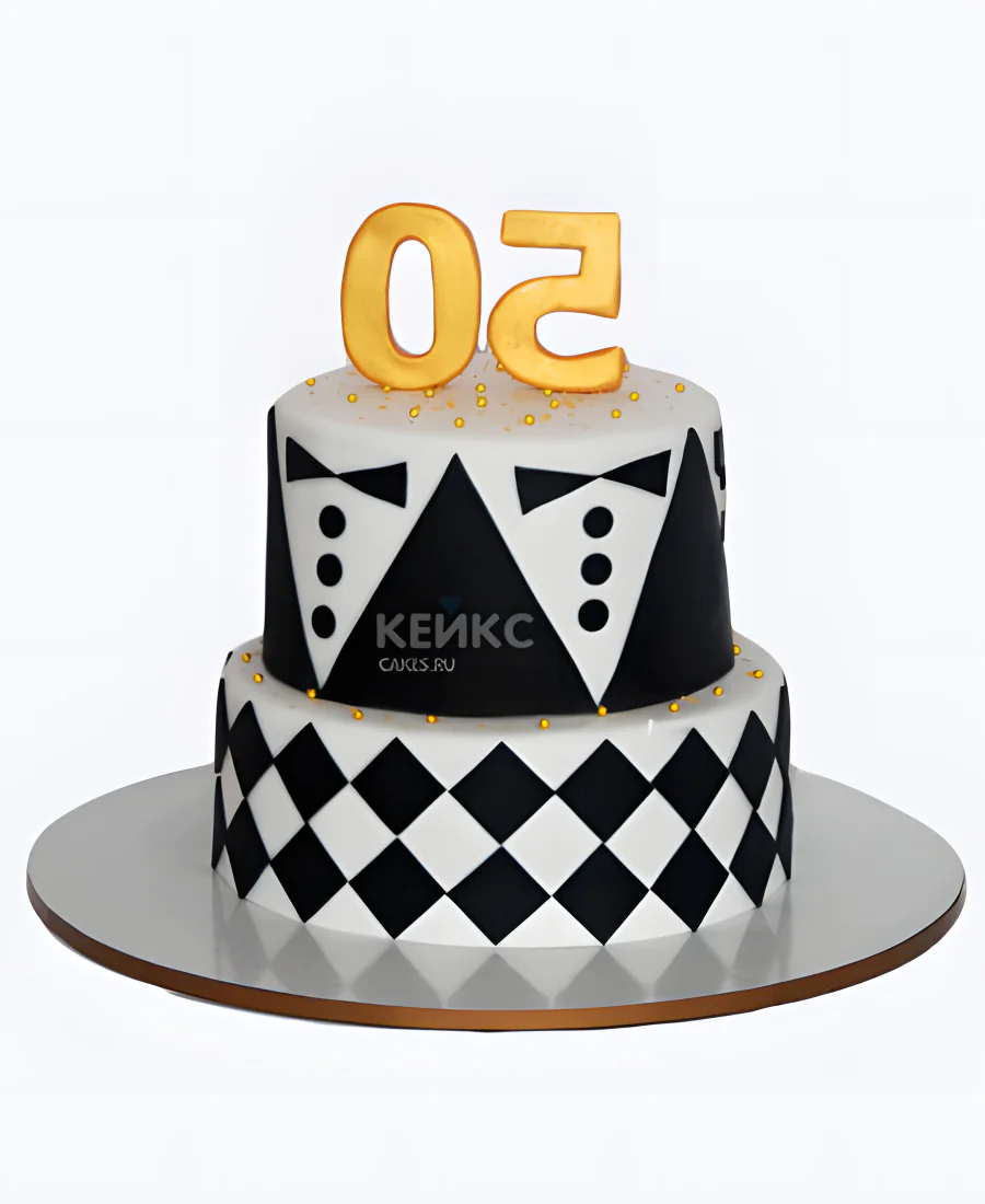 Стильный торт черно-белый с золотыми цифрами Стильный торт черно-белый с золотыми цифрами Фото