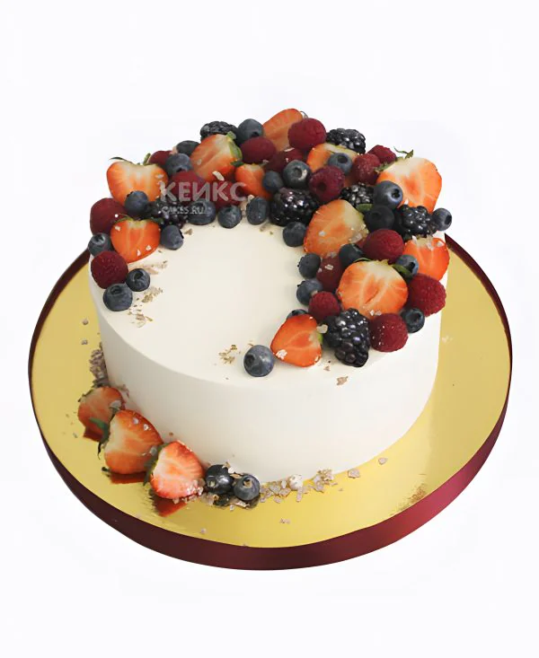 Торт с малиной, клубникой и голубикой Фото