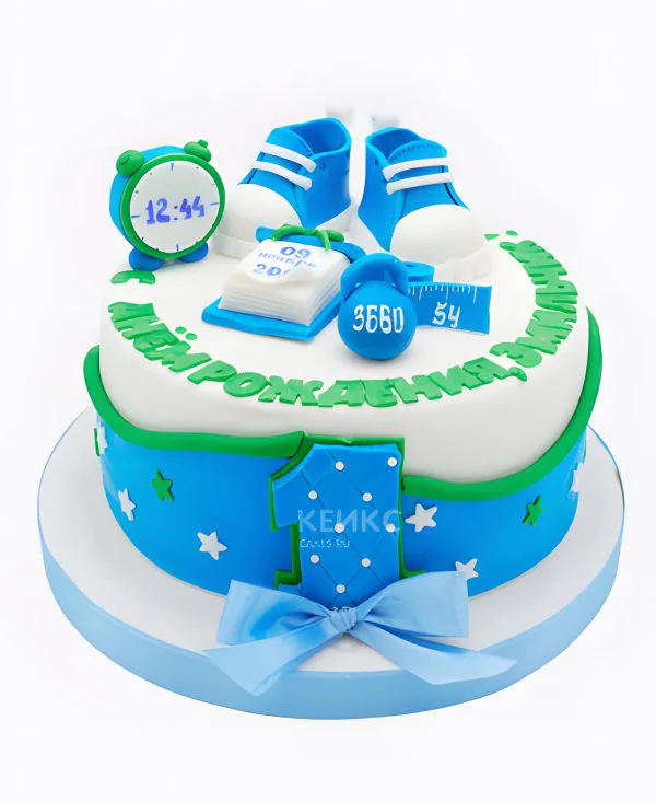 Голубой торт с метрикой для мальчика Голубой торт с метрикой для мальчика Фото