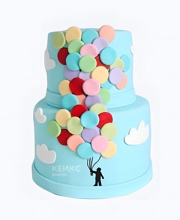 Голубой торт с шариками Голубой торт с шариками Фото