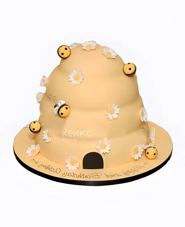 Нежный торт с ульем и ромашками Фото