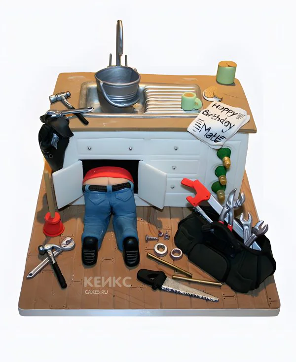 Забавный торт сантехнику из мастики Фото